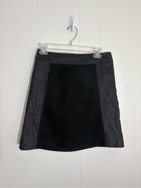 LOFT Black Paneled Mini Skirt with Faux-Leather Sides